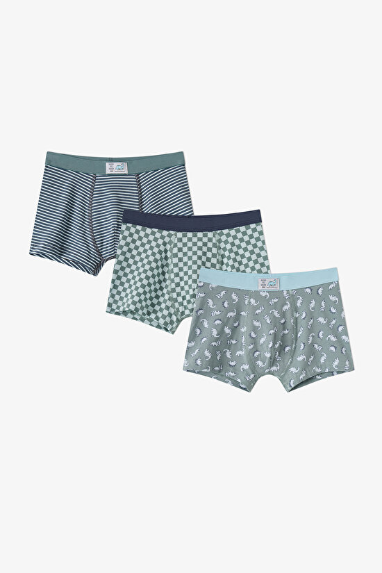 Erkek Çocuk Mavi Dino Dash Pamuklu 3'lü Boxer - 1