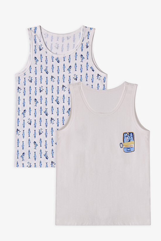 Kırık Beyaz Erkek Çocuk Sardines Pamuklu 2'li Atlet - 1