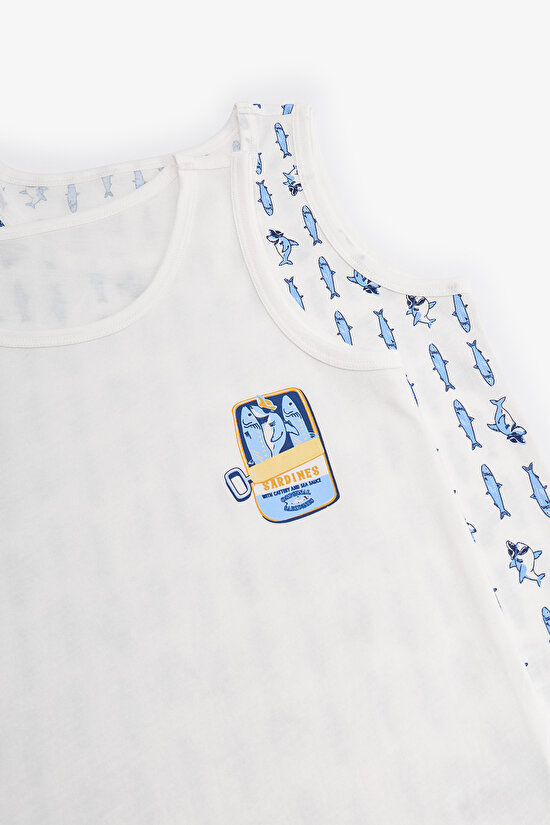 Kırık Beyaz Erkek Çocuk Sardines Pamuklu 2'li Atlet - 4