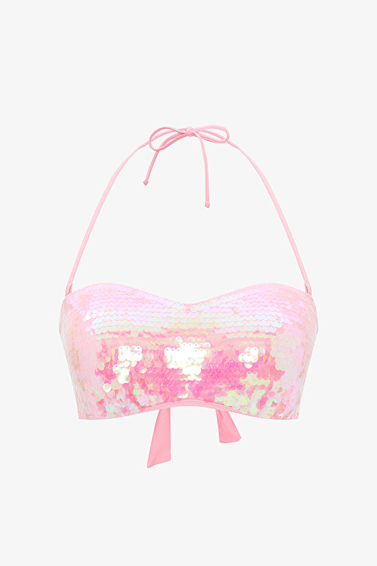 Sequin Pullu Pembe Straplez Bikini Üstü - Gamze Erçel Koleksiyonu - 5