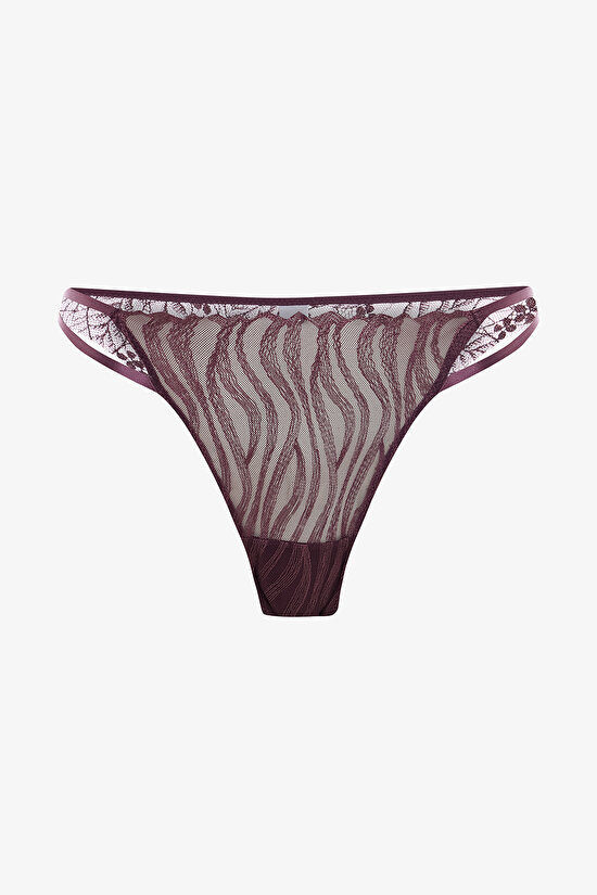Bordo Brode Zebra Desenli Düşük Bel Slip Külot - 1