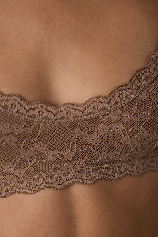 Açık Kahverengi Dantelli Balensiz Dolgusuz Üçgen Sütyen - 6