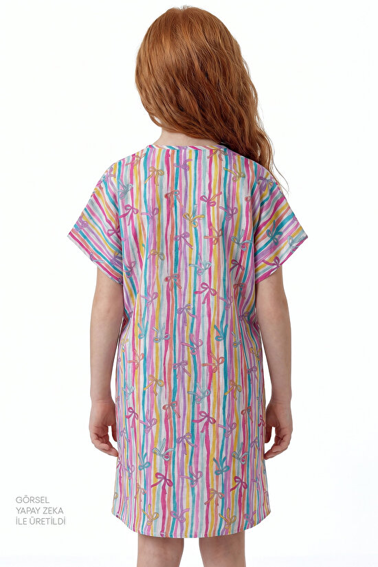 Multicolor Girls Ribbon Trim Kaftan - 2