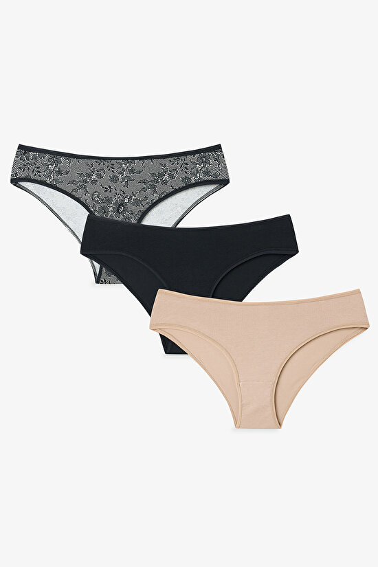 Fancy Spirit Dantelli Normal Bel 3'lü Slip Külot - 1