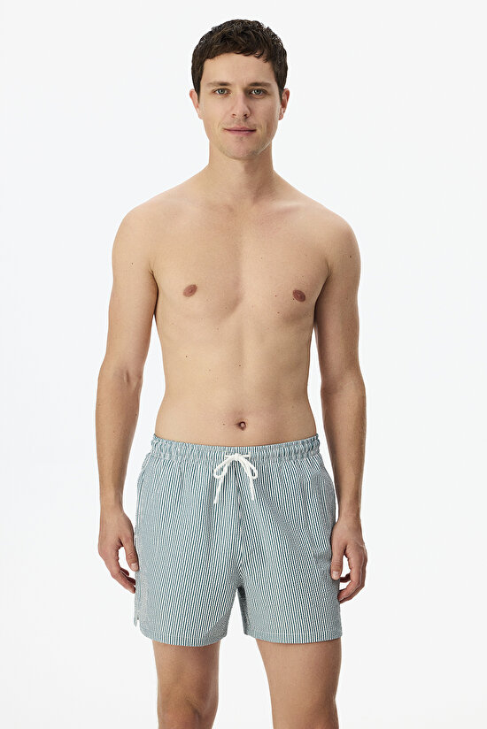 Man Petrol Green Retro Tissue Shorts - 2