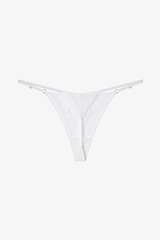 Kırık Beyaz Broidery String Külot - 2