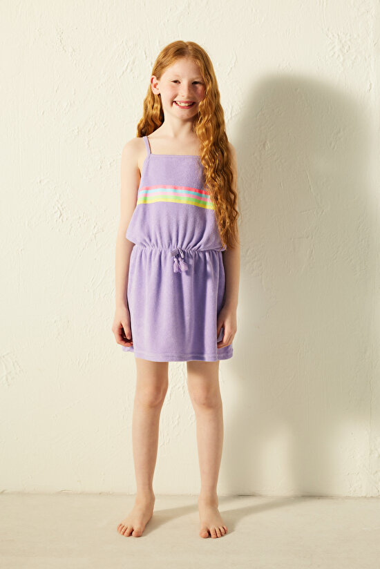 Kız Çocuk Gökkuşağı Baskılı Elbise - 2