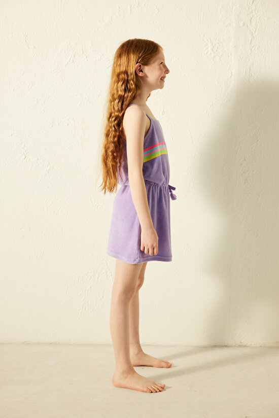 Kız Çocuk Gökkuşağı Baskılı Elbise - 4