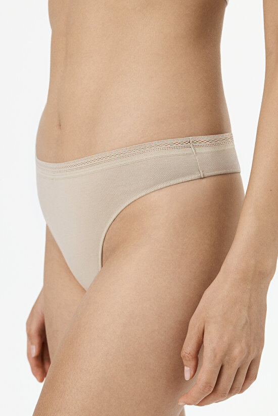 Beige Easy Cotton Thong Briefs - 1