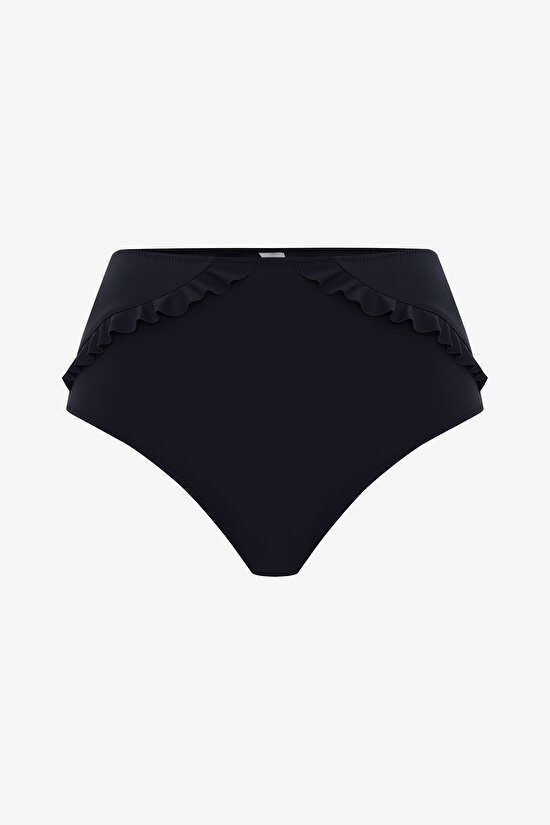 Siyah New High Ruffle Yüksek Bel Bikini Altı - 5