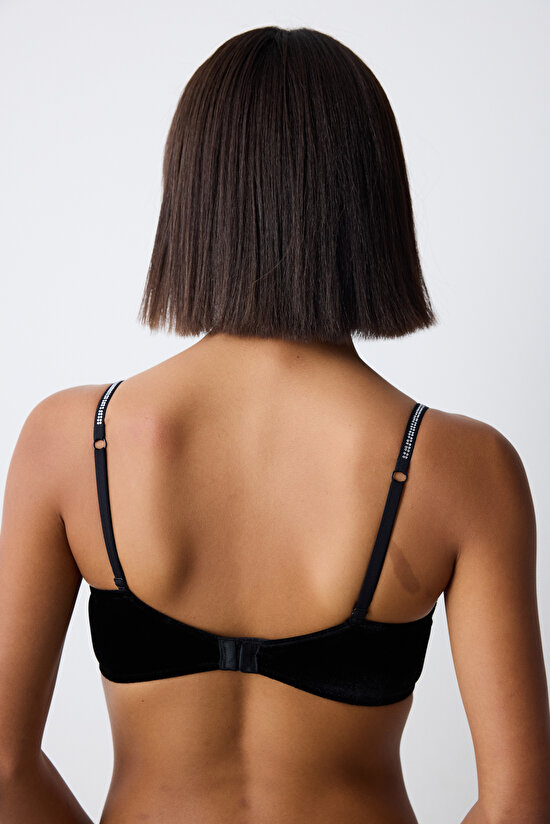 Velvet Deep Decolte Black Bra - 5