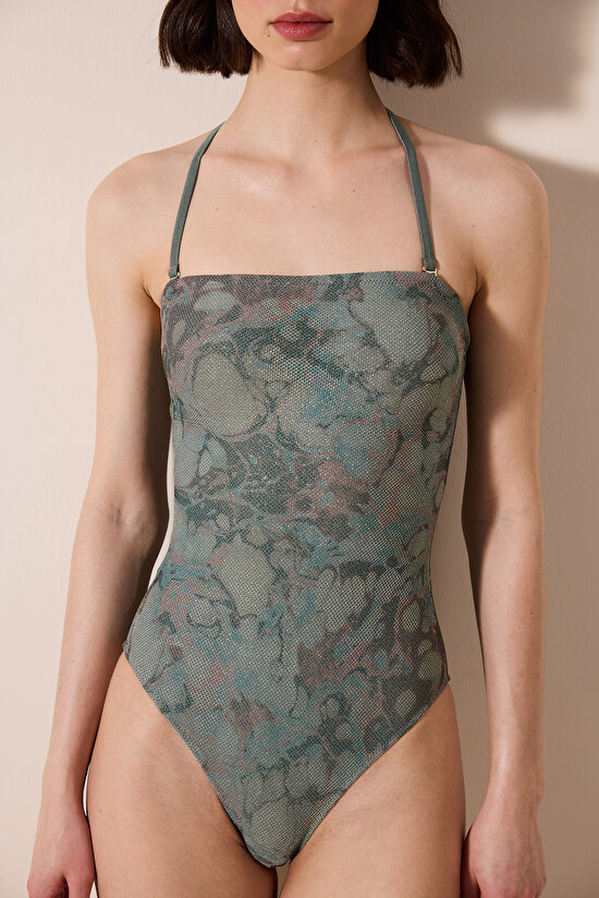 Estela Straplez Mesh Detaylı Çok Renkli Mayo - 4