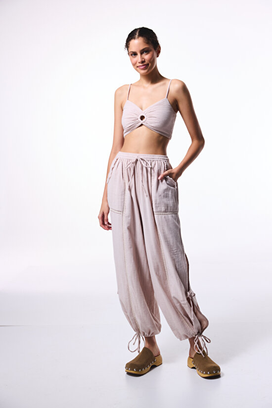 Taş Rengi Kio Müslin Oversize Uzun Pantolon Taş Rengi Kio Müslin Oversize Uzun Pantolon - 4