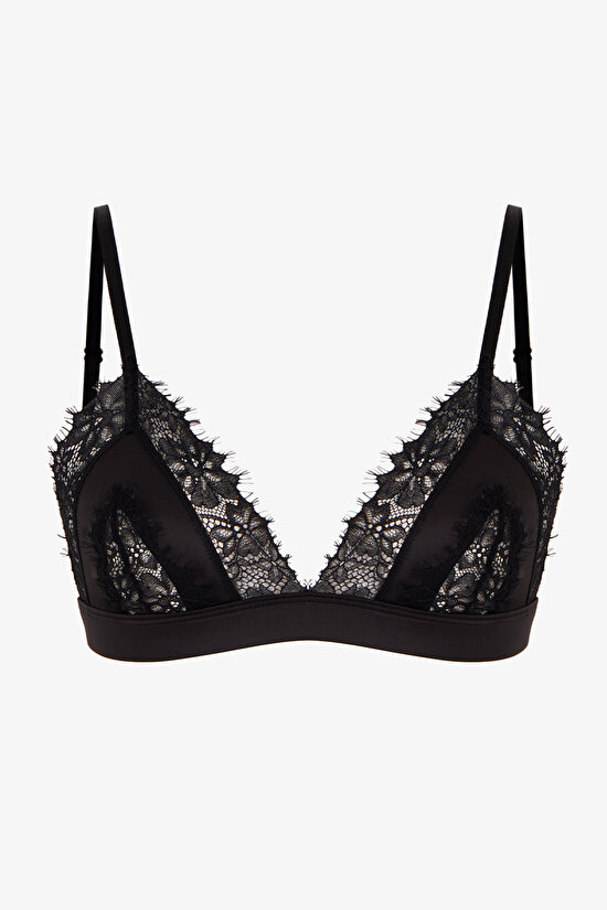 Black Satin Mini Triangle Bra - 1