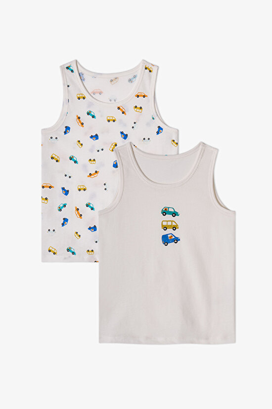Boys' Capybaras With Cars Car Patterned 2-Pack Vest - 1