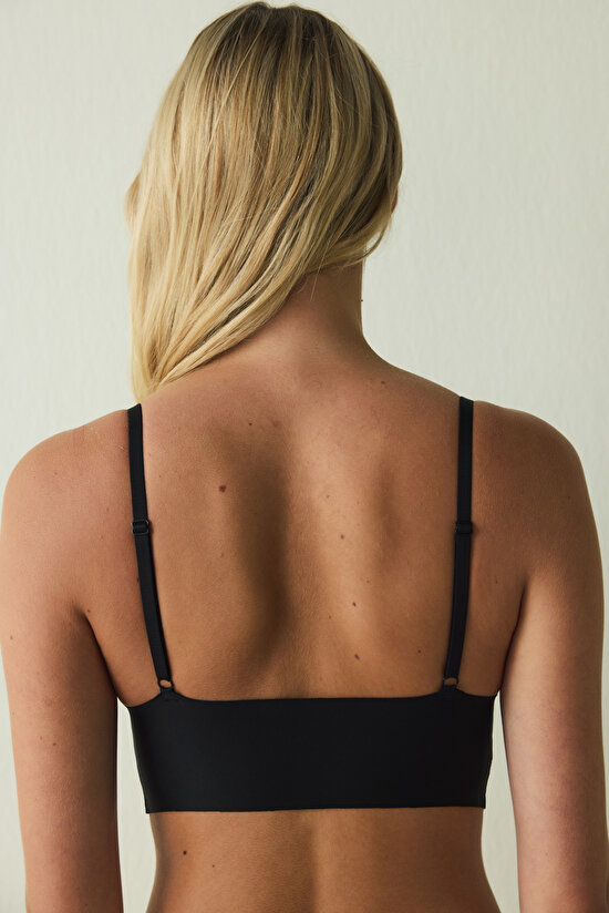 Black Embroidered Detailed Non-wired Push Up Bralet - 7