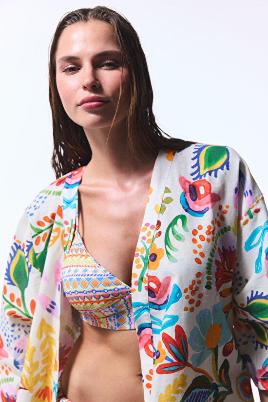 Çiçek Desenli Ila Kimono - 3