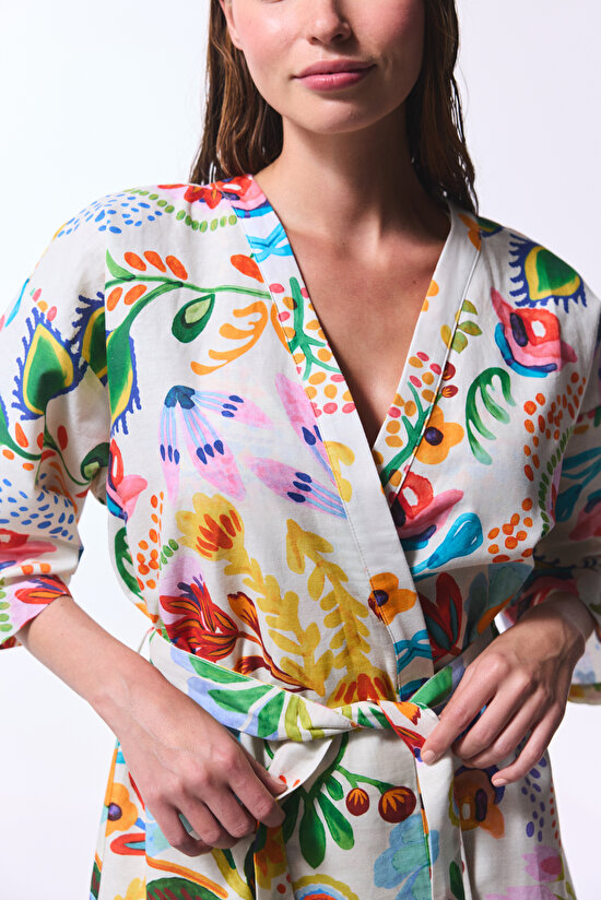 Çiçek Desenli Ila Kimono - 4