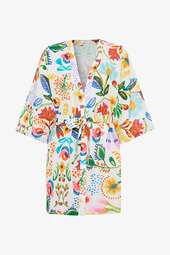 Çiçek Desenli Ila Kimono - 5