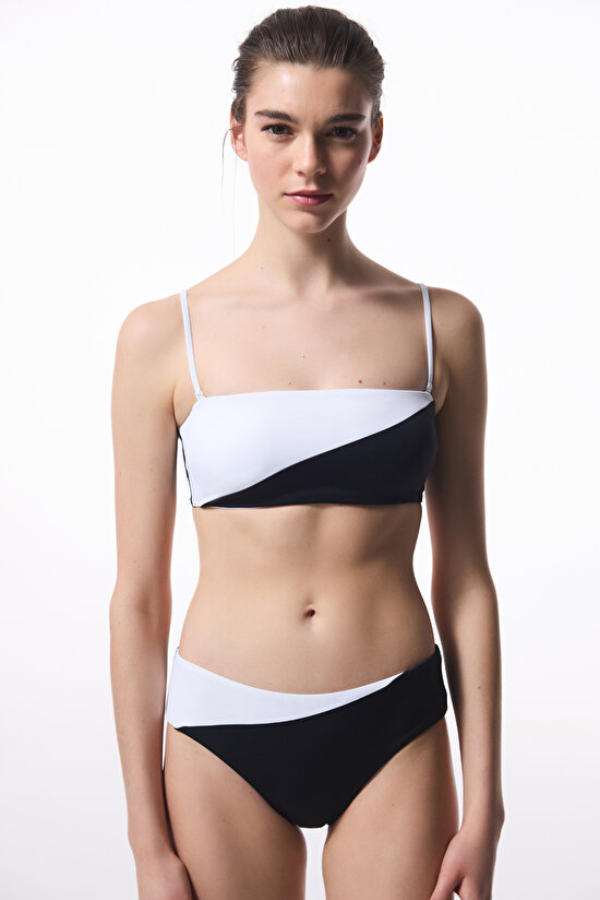Siyah Beyaz Gina Straplez Bikini Üstü - 1