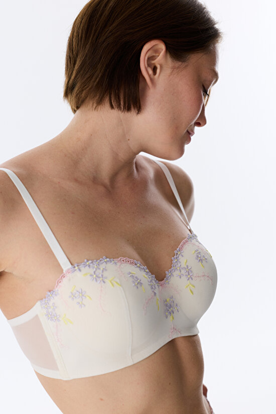 Kırık Beyaz Lotus Straplez Broderie Sütyen - 2