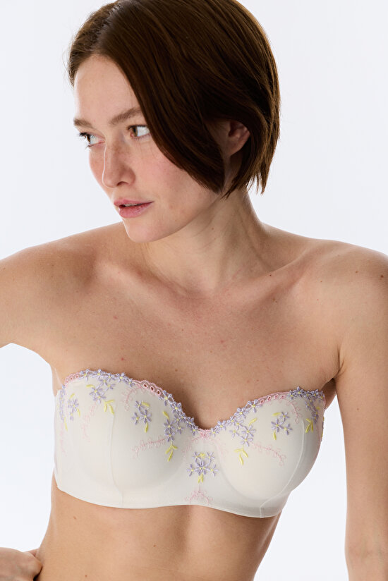 Kırık Beyaz Lotus Straplez Broderie Sütyen - 4