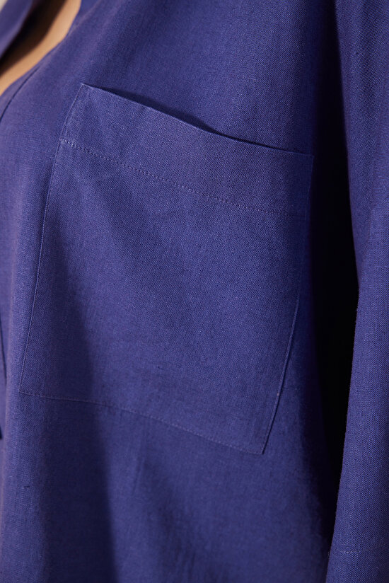 Keten Natural Koyu Mavi Gömlek  - 3