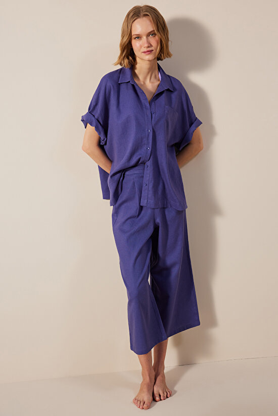 Keten Natural Koyu Mavi Gömlek  - 5