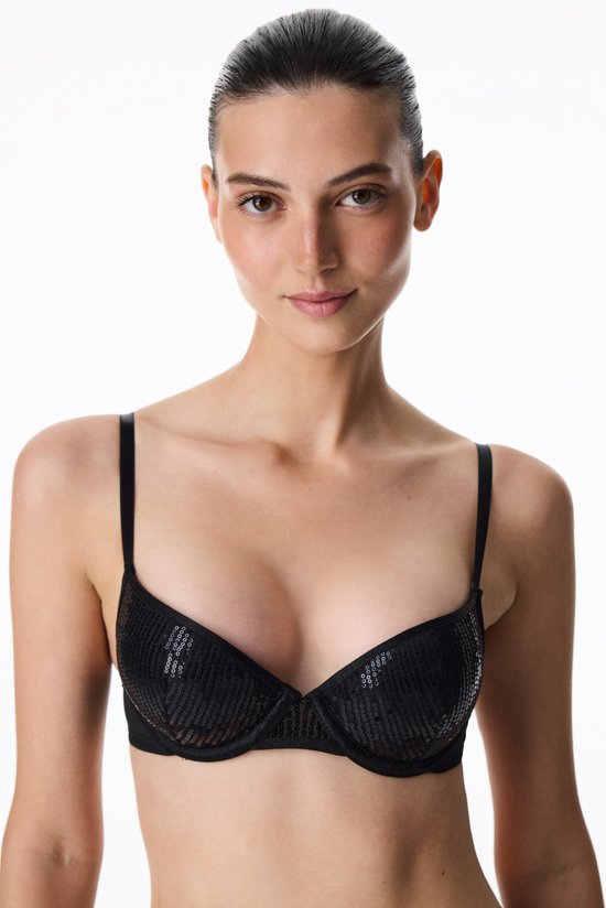 Black Velora Sequin Push Up Padded Bra - 2
