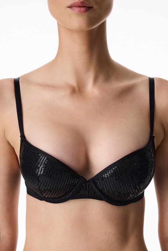 Black Velora Sequin Push Up Padded Bra - 3