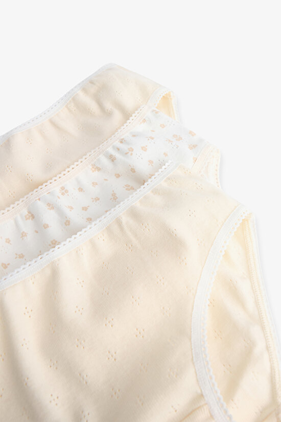 Ekru Kız Çocuk Ditsy 3'lü Slip Külot - 4
