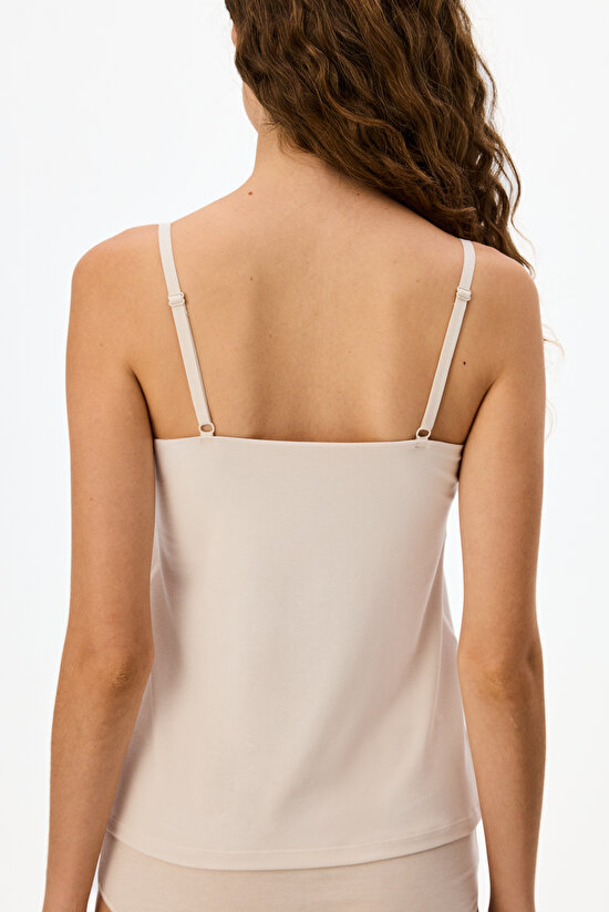 Ceramic Beige Invisible Thin Strap Tank Top - 3