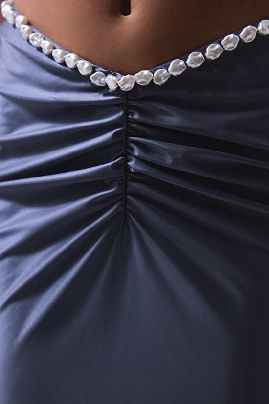 Seashell Dark Shirred Grey Skirt - Gamze Erçel Collection Seashell Dark Shirred Grey Skirt - Gamze Erçel Collection - 4
