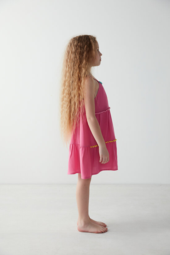 Kız Çocuk Renkli Pompom Elbise - 2