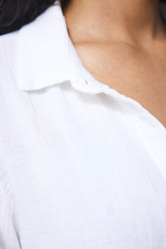 Beyaz Latte Müslin Uzun Kol Gömlek - 4