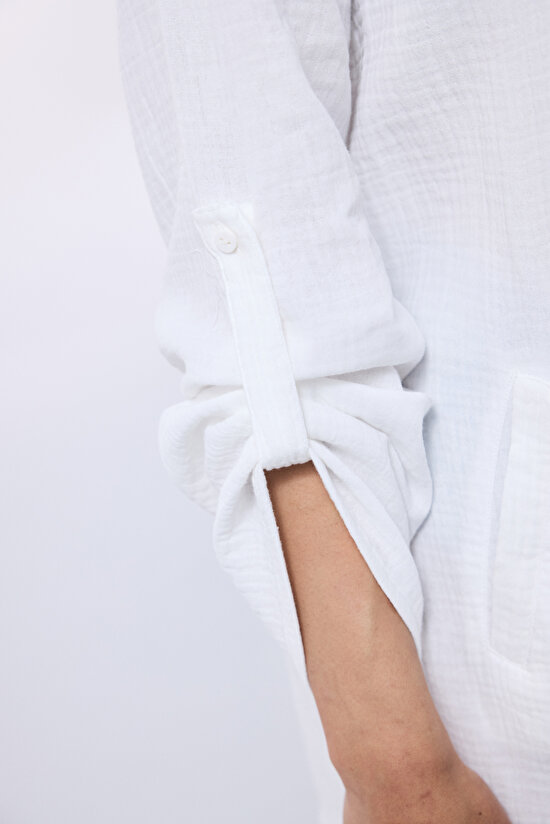 Beyaz Latte Müslin Uzun Kol Gömlek - 5