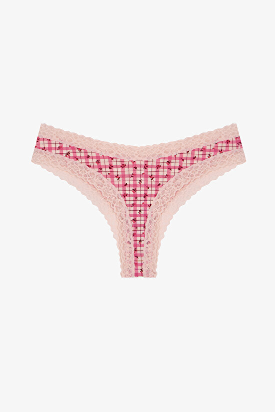 Açık Pembe Rahat Pamuklu Çiçekli Brazilian Külot - 1
