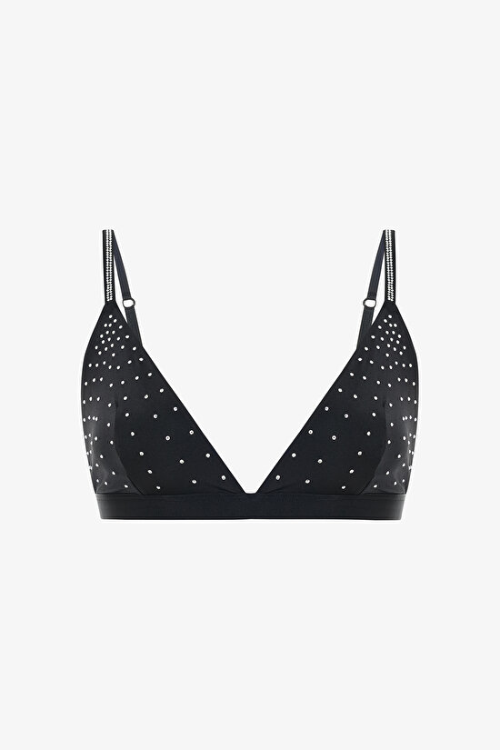 Black Satin Stone Triangle Bra