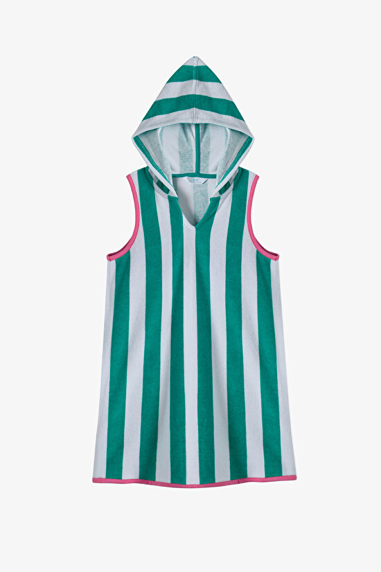 Multicolor Girls Beach Green Stripe Kaftan - 1