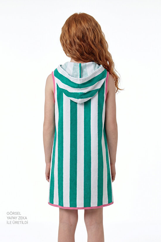 Renkli Kız Çocuk Beach Green Stripe Kaftan - 3