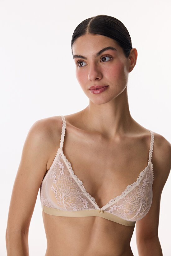 Bej Üçgen Lace Dantel Sütyen - 2