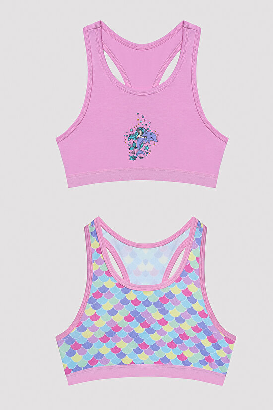 Girls Colorful Mermaid Detailed 2in1 Sports Top - 1