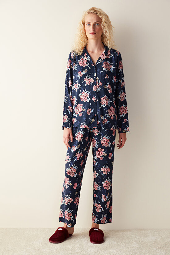 Çok Renkli Flowers Pantolon Pijama Takımı - 1