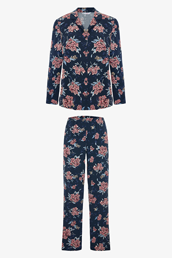 Çok Renkli Flowers Pantolon Pijama Takımı - 5
