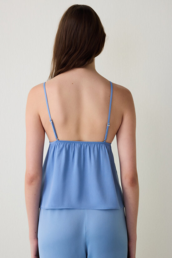 Mavi Luna Dantelli V Yaka Saten Pijama Üstü - 3