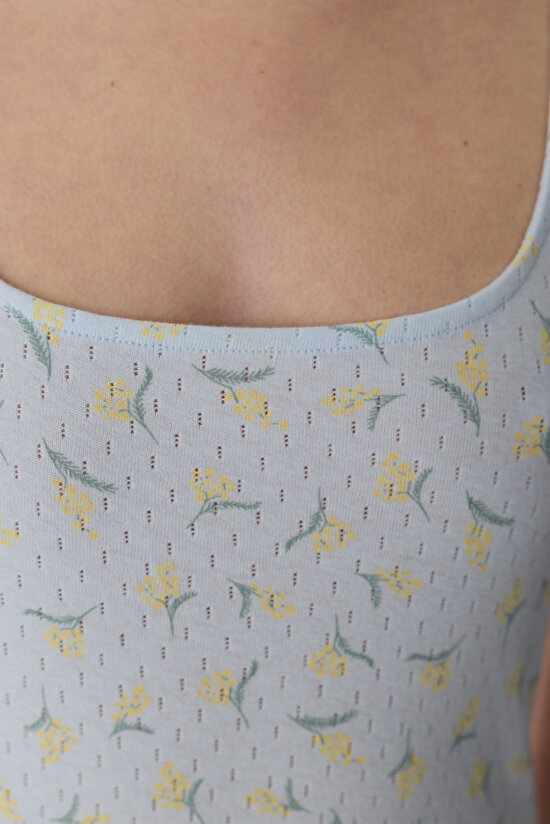 Açık Mavi Flora Pointel Şortlu Pijama Takımı - 4