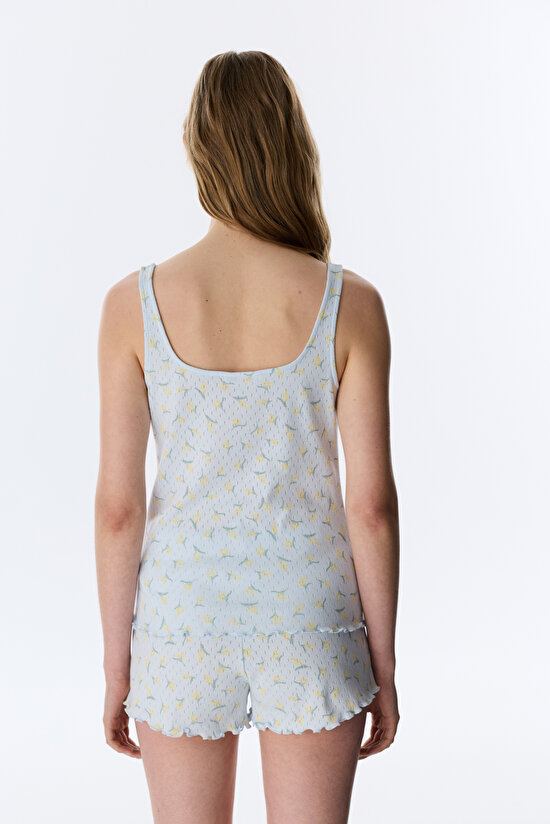 Açık Mavi Flora Pointel Şortlu Pijama Takımı - 5