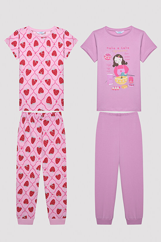 Kız Çocuk Cake Recipe Çok Renkli 2li Pijama Takımı - 1