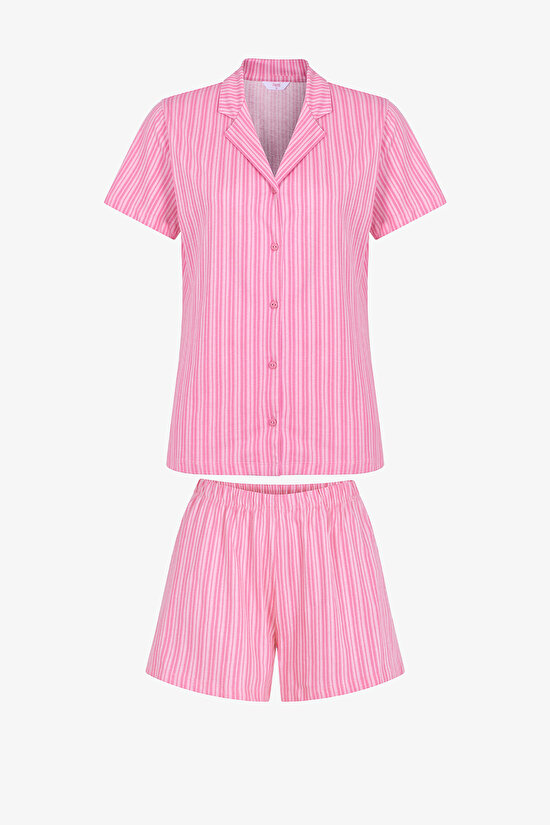 Pinkish Stripes Shirt Short PJ Set - 1