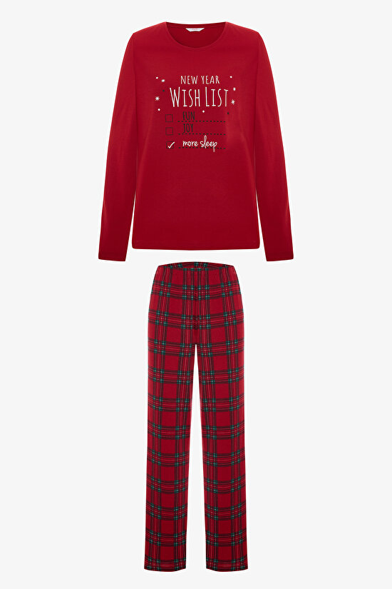 Red NY Wishlist Plaid Long Sleeve Pajama Set